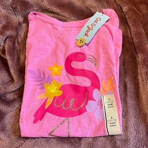 Cat & Jack Pink Flamingo Tee with Yellow and Purple Accents